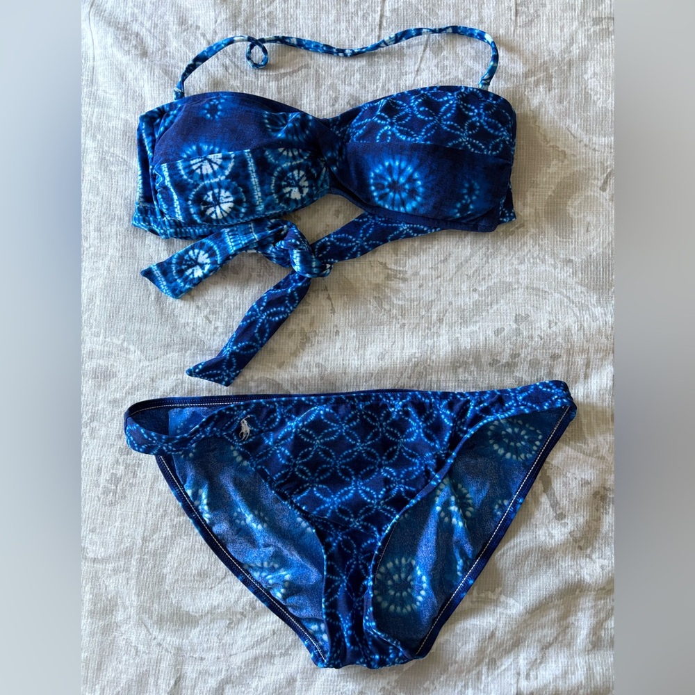 Almost vintage Polo Ralph Lauren size S top and M bottom blue batik bikini